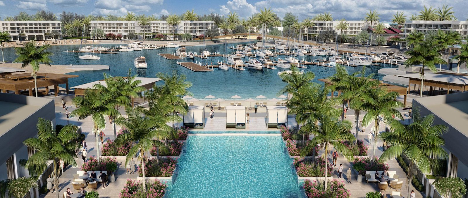 Community view of Ramhan Island Abu Dhabi showcasing luxury waterfront villas, private beaches, and lush mangrove surroundings.